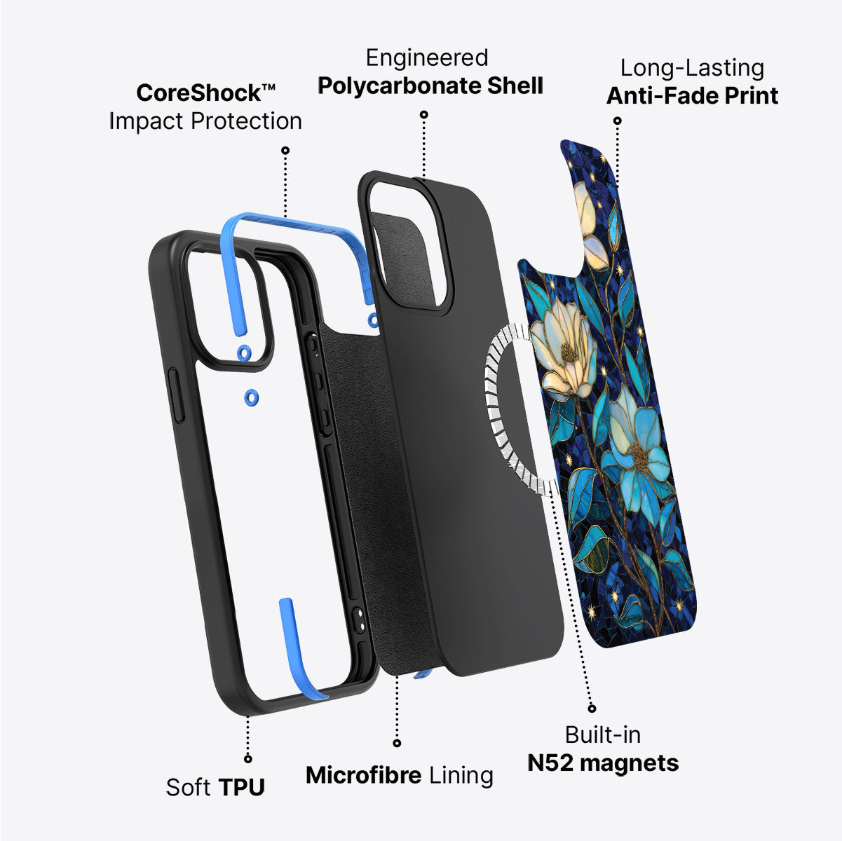 Floral Designer iPhone 15 Pro Max Case – Midnight Magnolia | MagSafe
