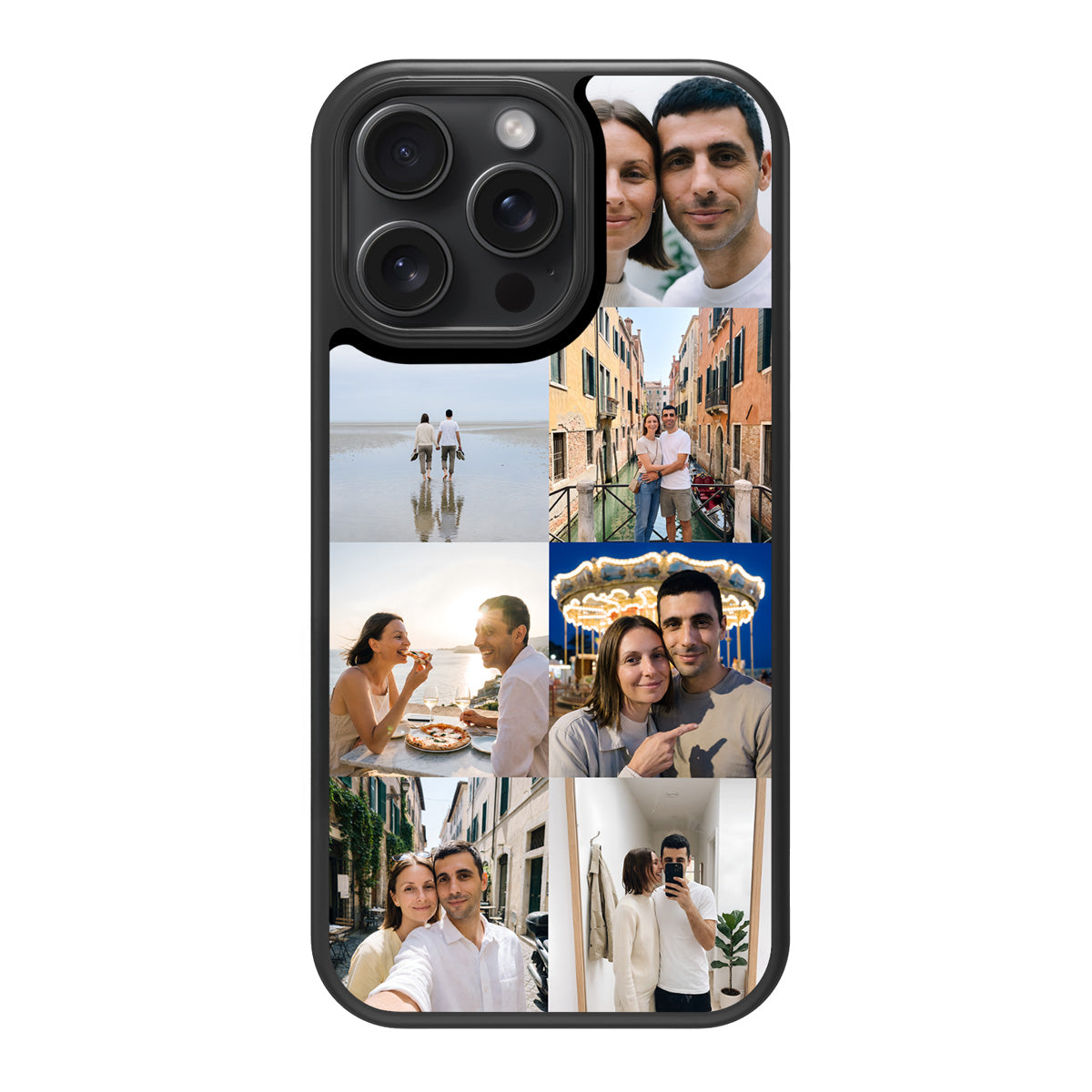 Personalised Photo Collage iPhone 15 Pro Max case – back view, couples 7-photo collage
