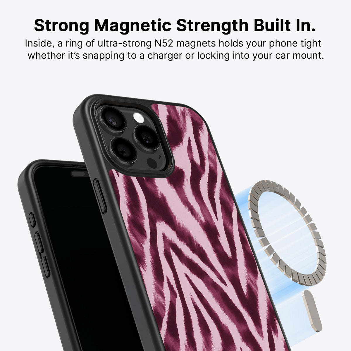iPhone 15 Pro Max MagSafe case – Sangria Zebra design