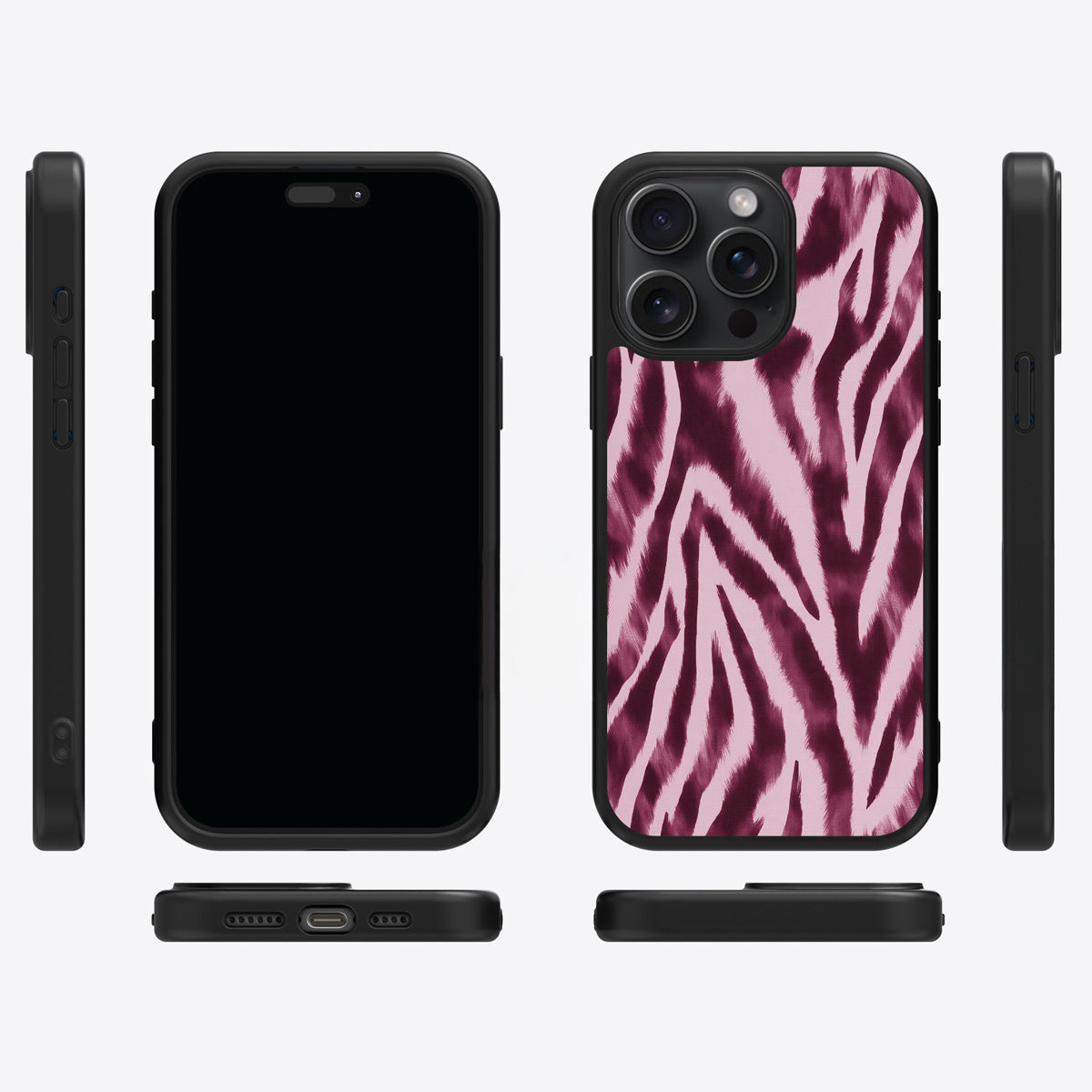 Sangria Zebra iPhone 15 Pro Max case cover – multi-angle view