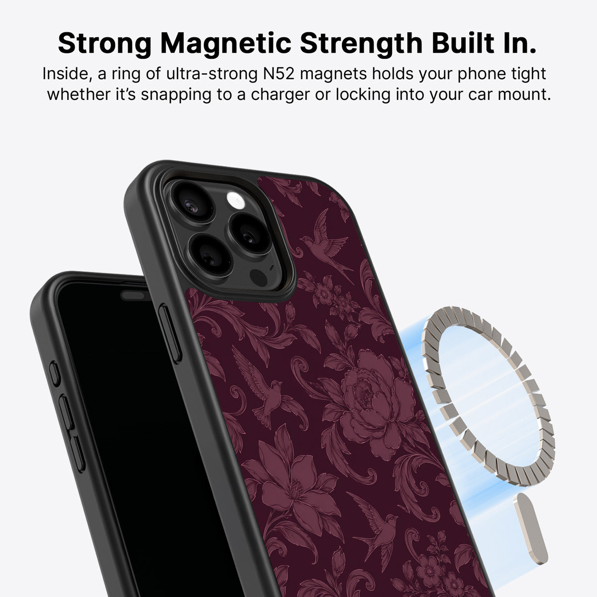 iPhone 15 Pro Max MagSafe case – Swallow Damask design