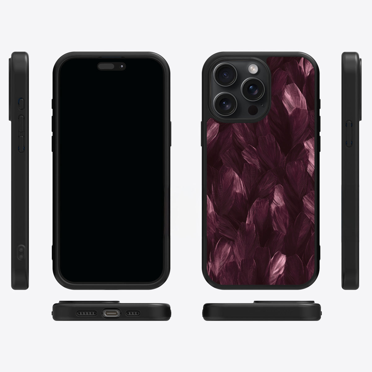 Wine Plumage iPhone 15 Pro Max case cover – multi-angle view
