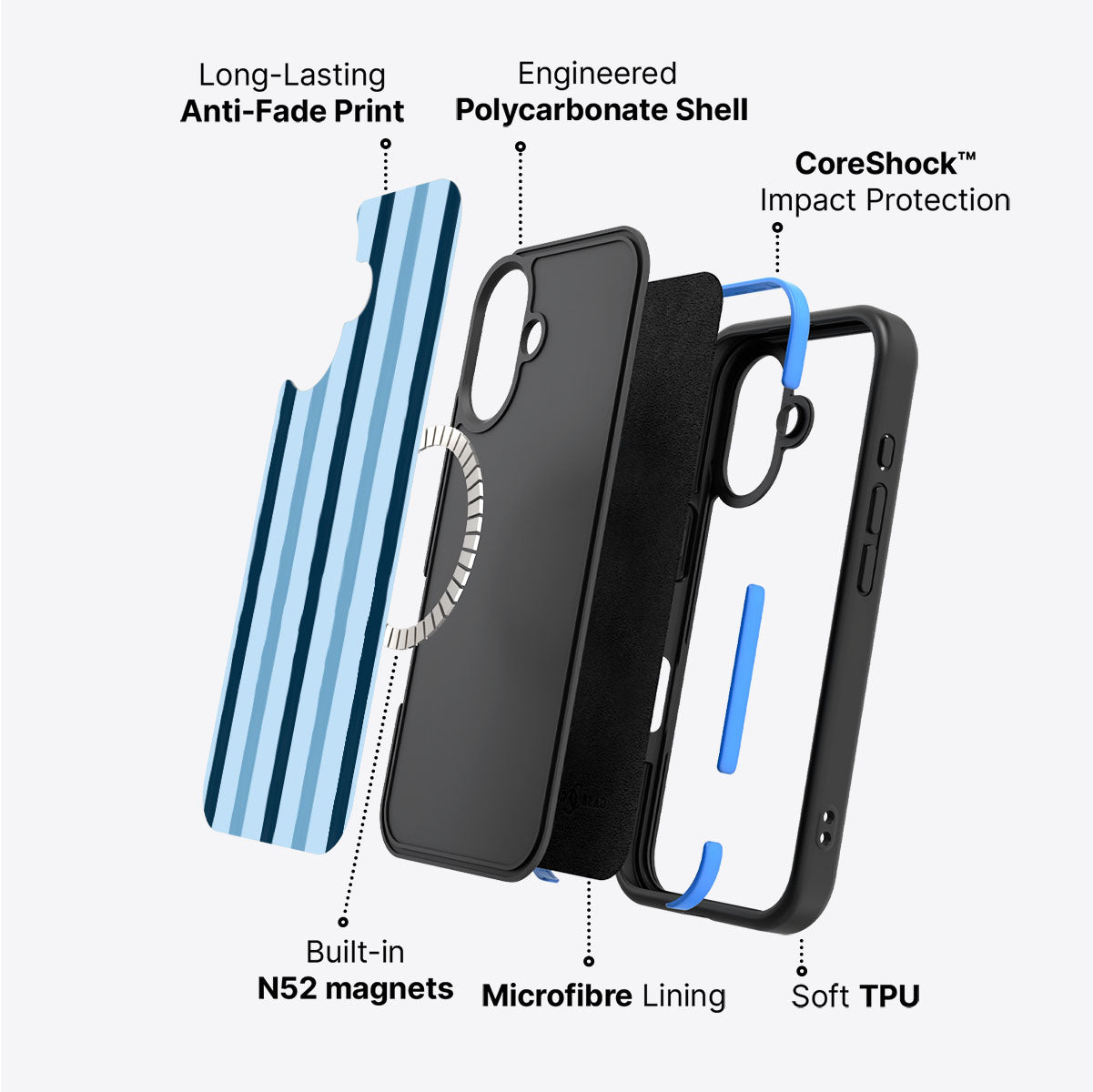 Blue Watercolor Stripes - iPhone 16 Case #case type_core (magsafe)