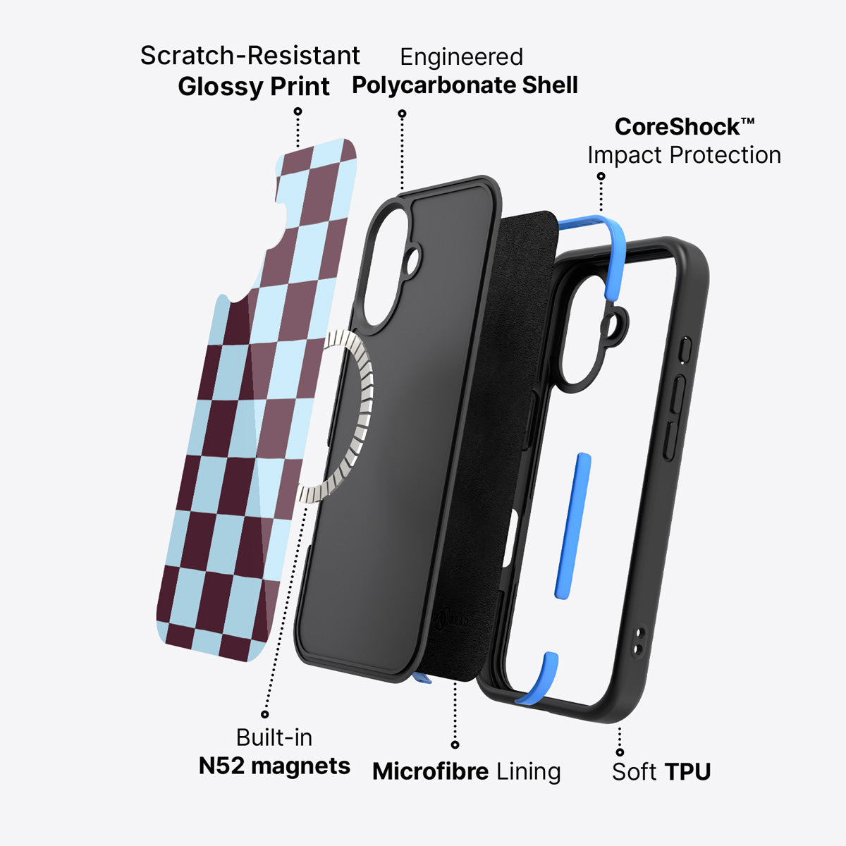 iPhone 16 case construction – Cabernet Tile phone case