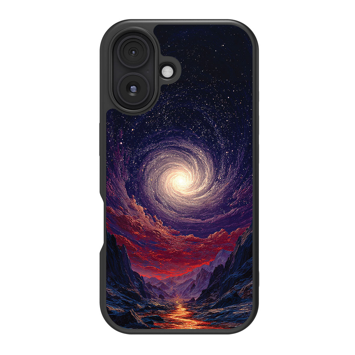 Cosmic Vortex design back view – iPhone 16 case