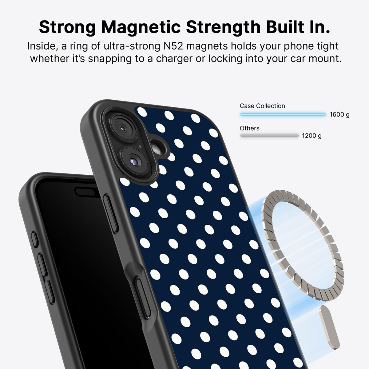 Navy Polka Dot iPhone 16 Case – Deep Sea | MagSafe