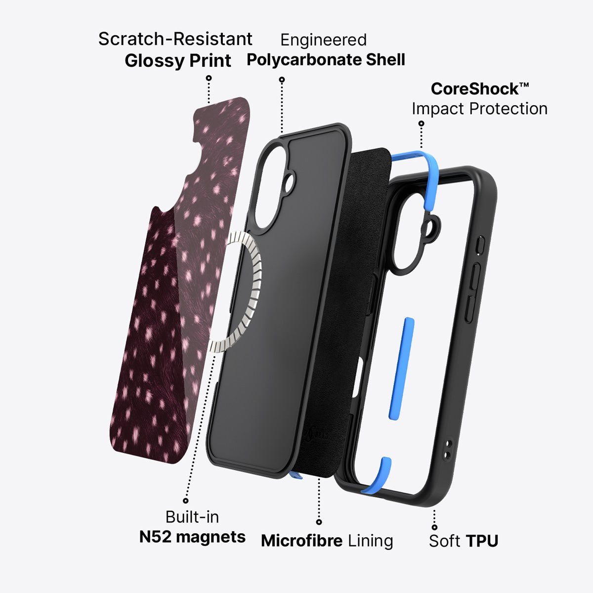 iPhone 16 case construction – Fawn Spots phone case
