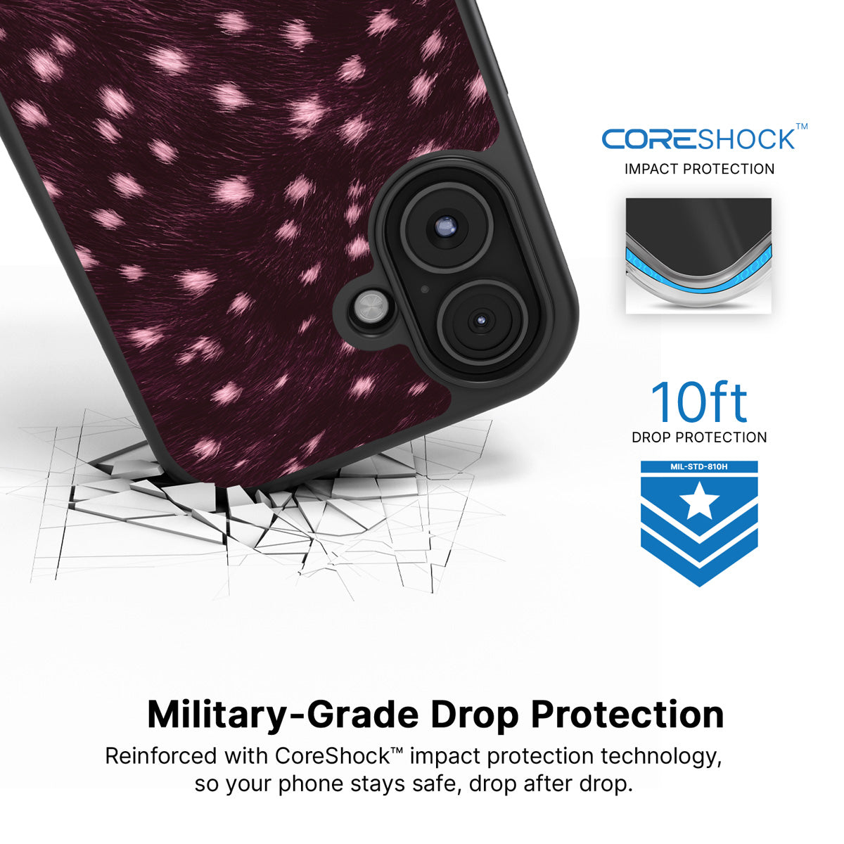 Fawn Spots iPhone 16 case with drop protection