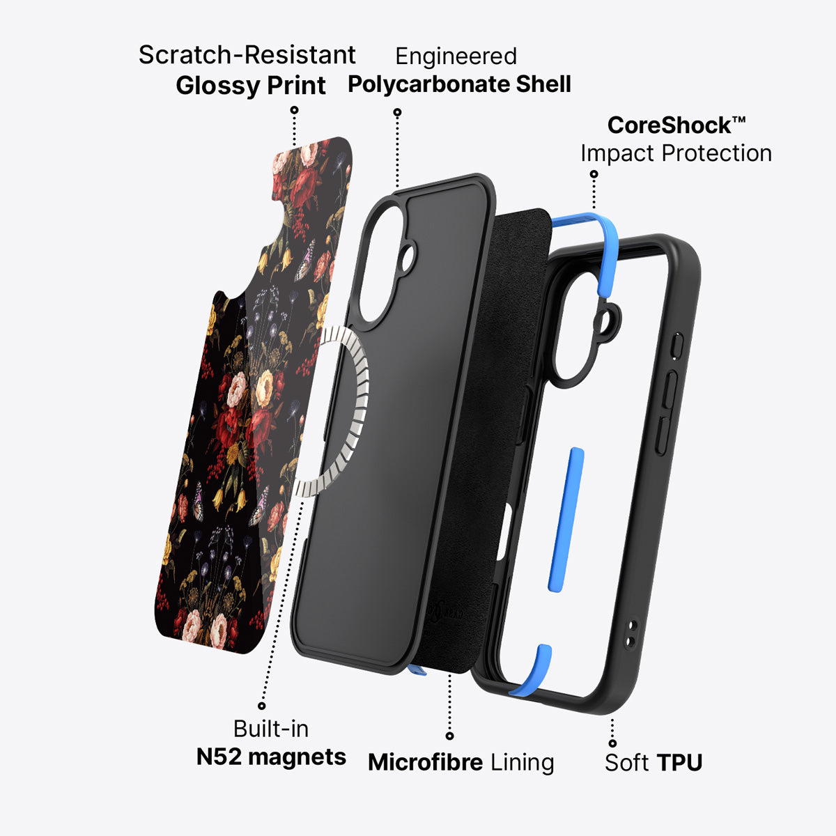 iPhone 16 case construction – Kelmscott Bloom phone case