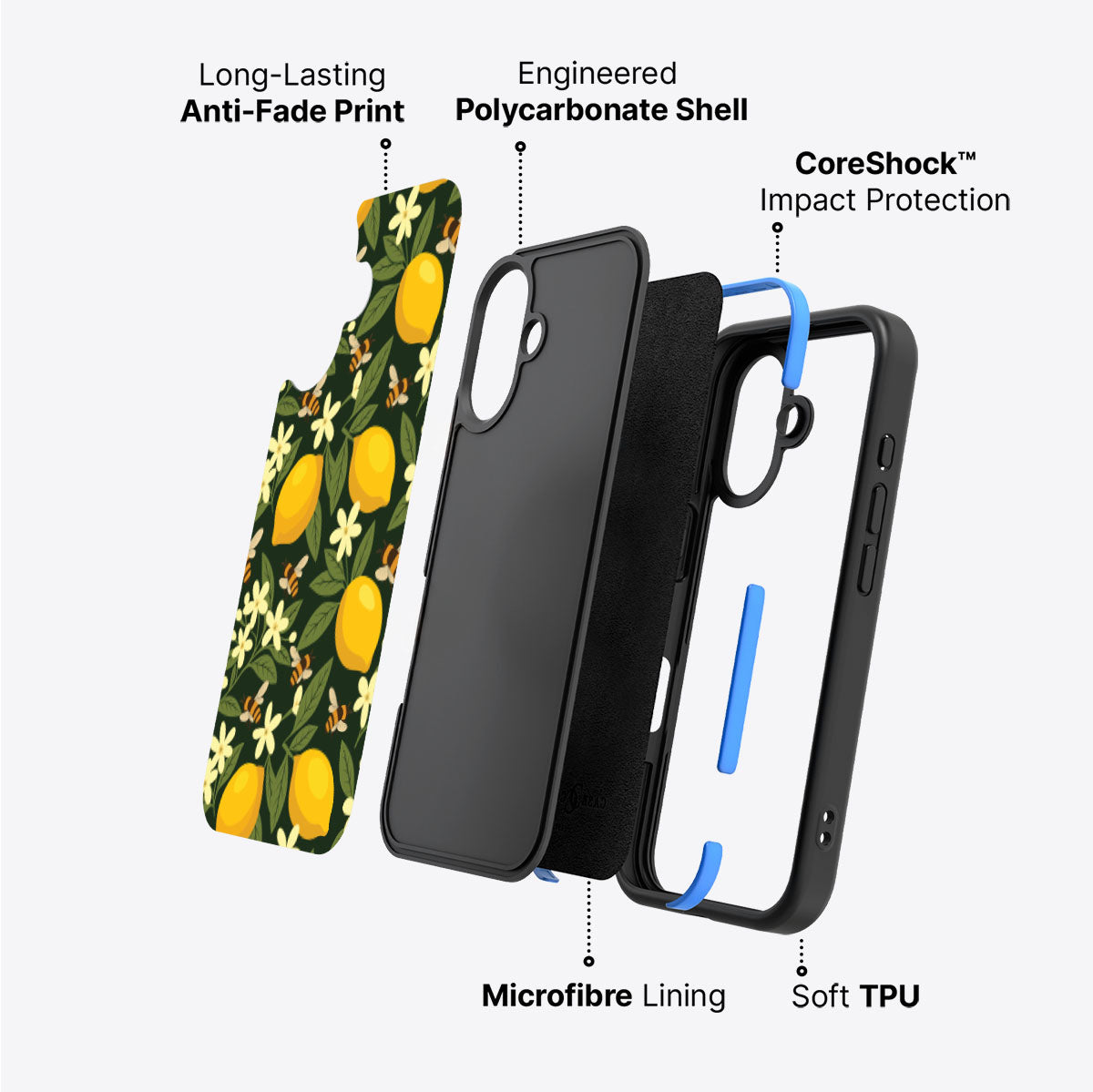 Lemon and Bees - iPhone 16 Case #case type_core (non magsafe)