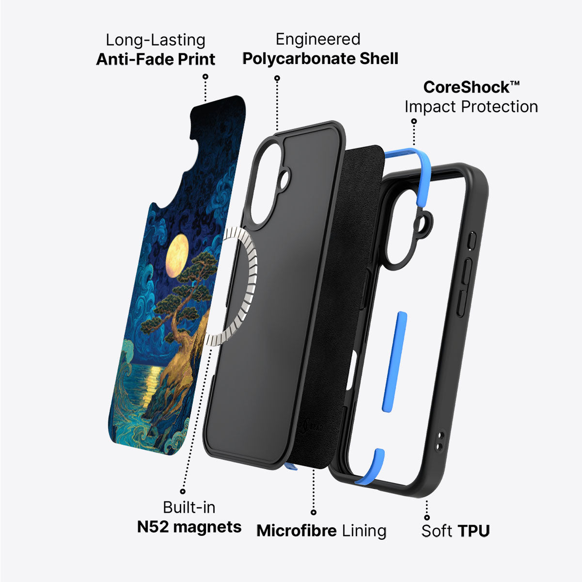 iPhone 16 case construction – Moonlit Tide phone case
