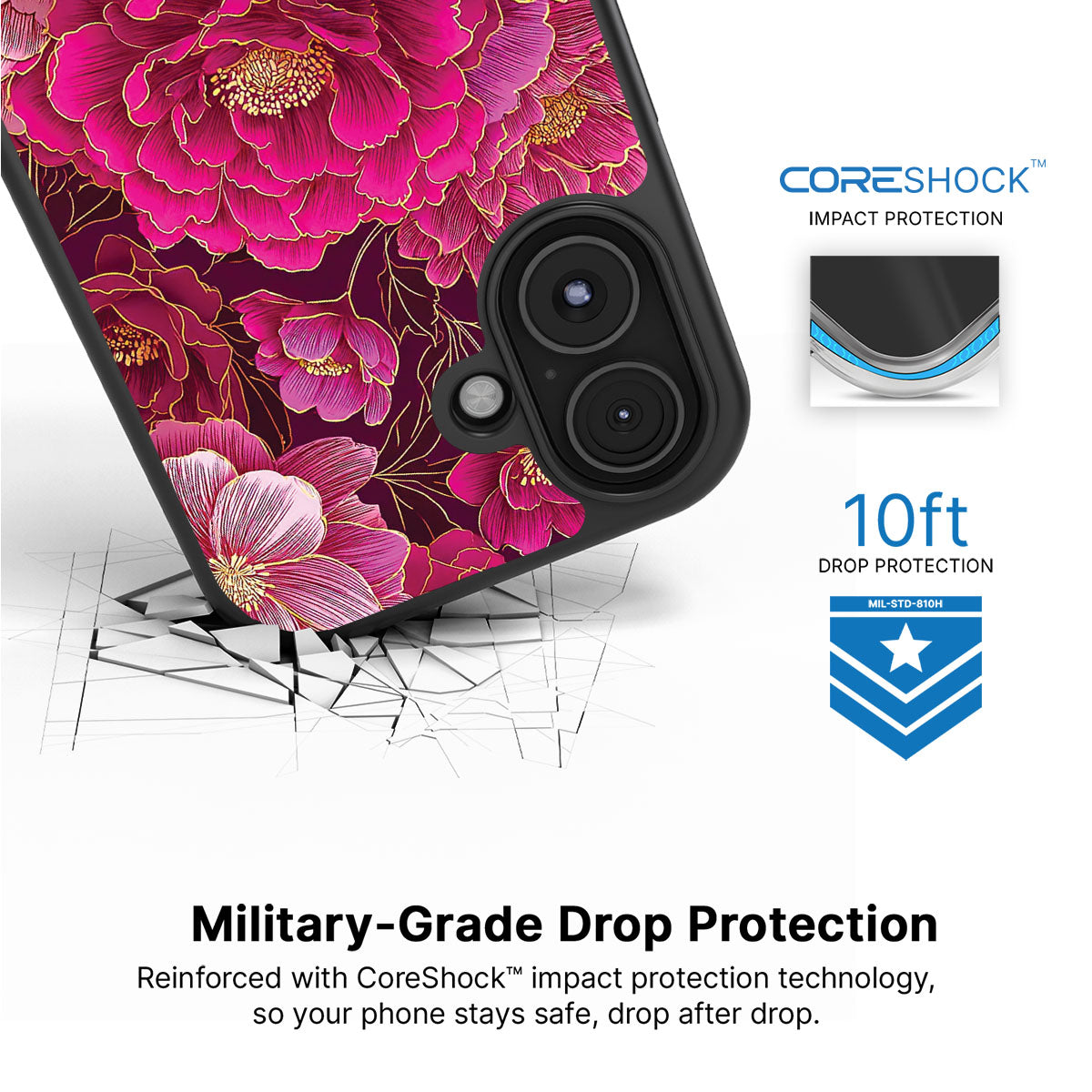 Pink Reverie iPhone 16 case with drop protection