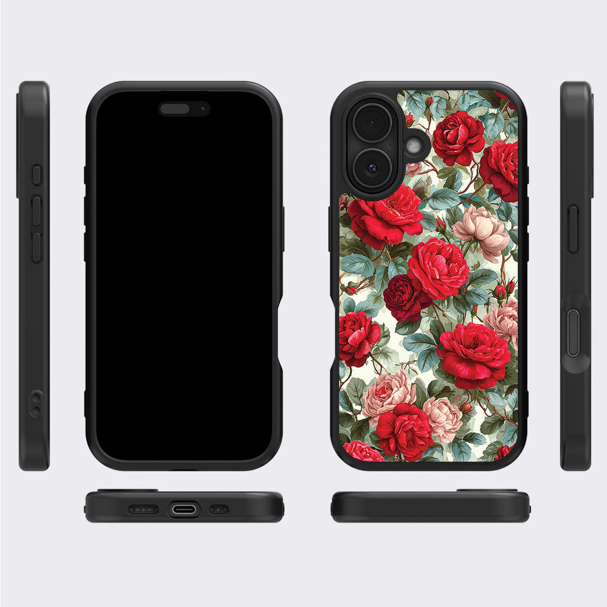 Red Floral Designer iPhone 16 Case – Ruby Roses | MagSafe
