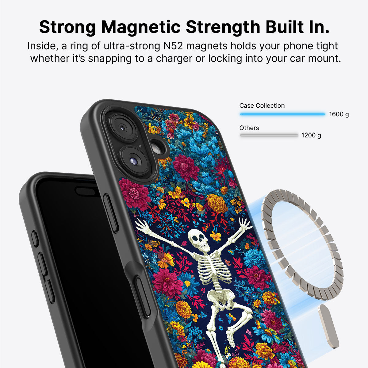 Floral Designer iPhone 16 Case – Skeleton Garden | MagSafe