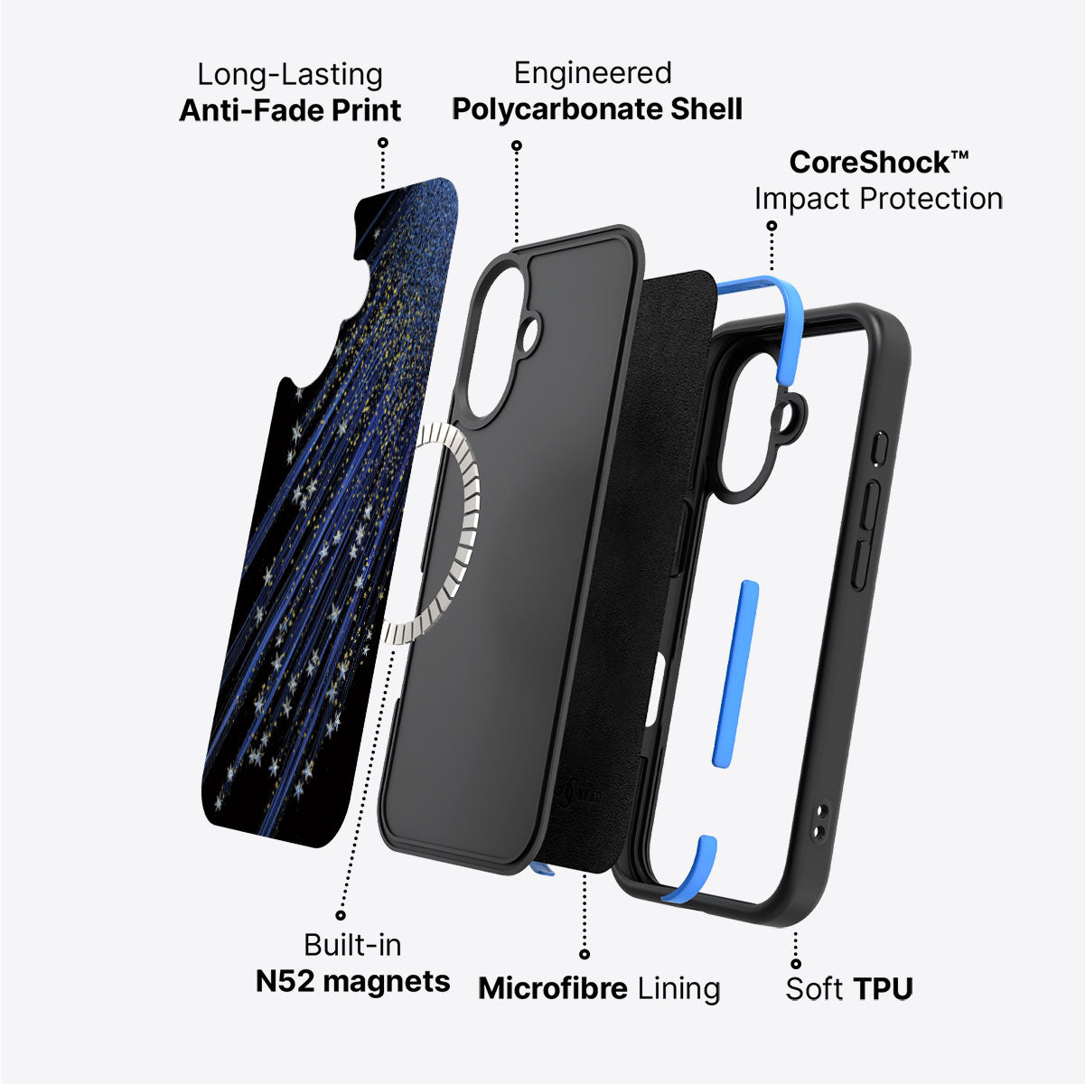 Celestial Designer iPhone 16 Case – Star Cascade | MagSafe