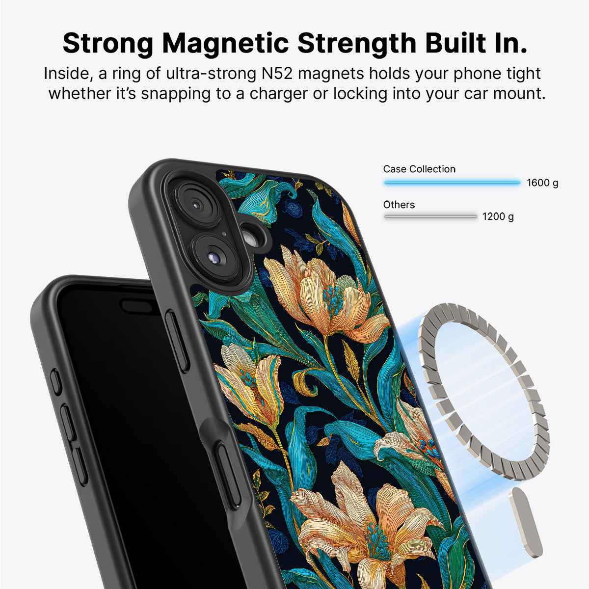 Blue Floral Designer iPhone 16 Case – Tulip Play | MagSafe