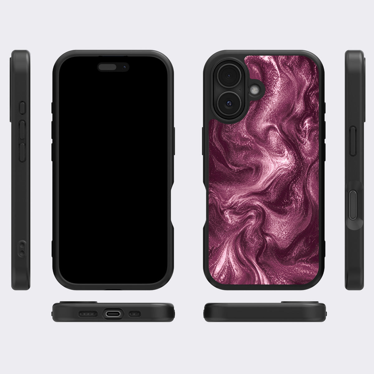 Wine Shimmer iPhone 16 case cover – multi-angle view