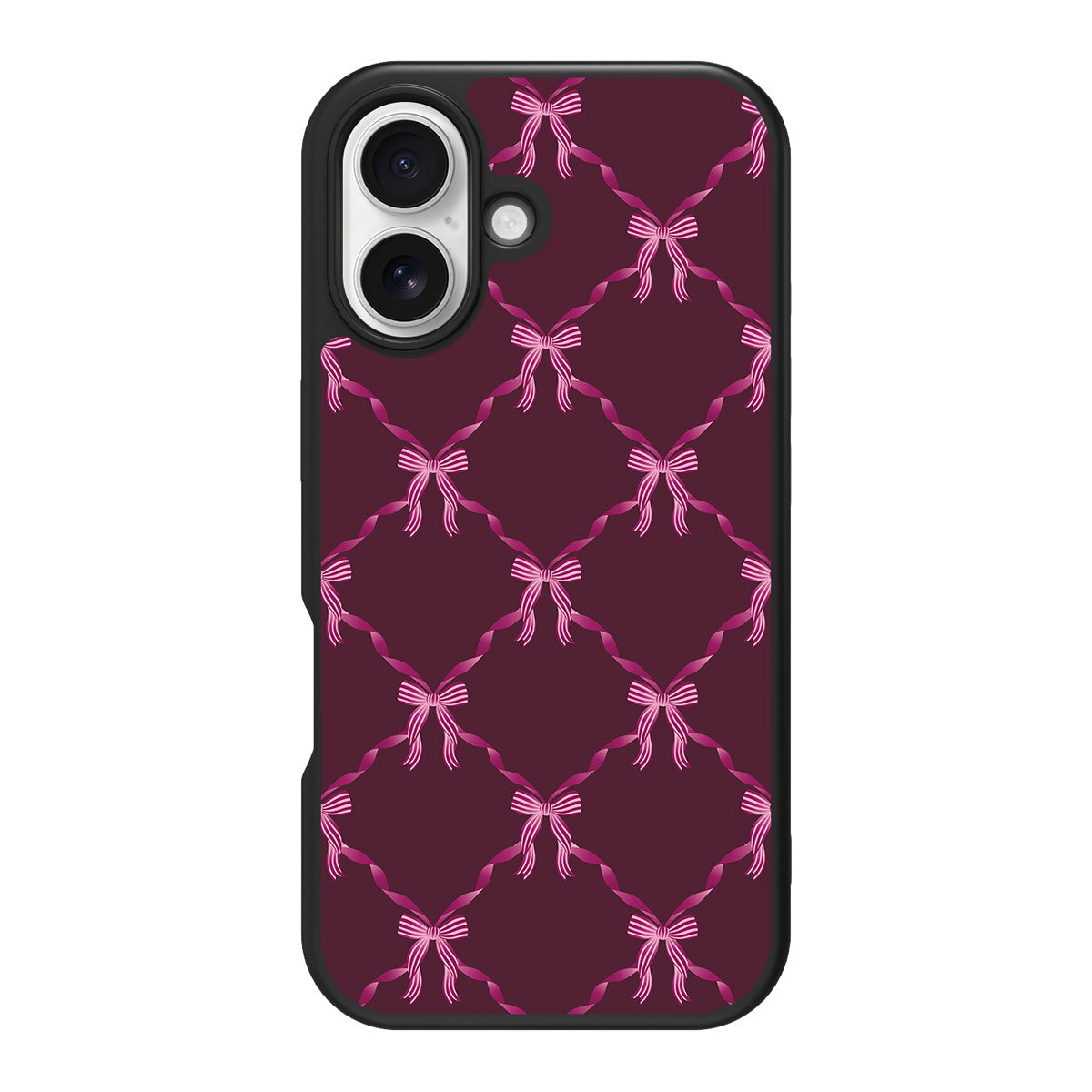 Bordeaux Bow design back view – iPhone 16 Plus case