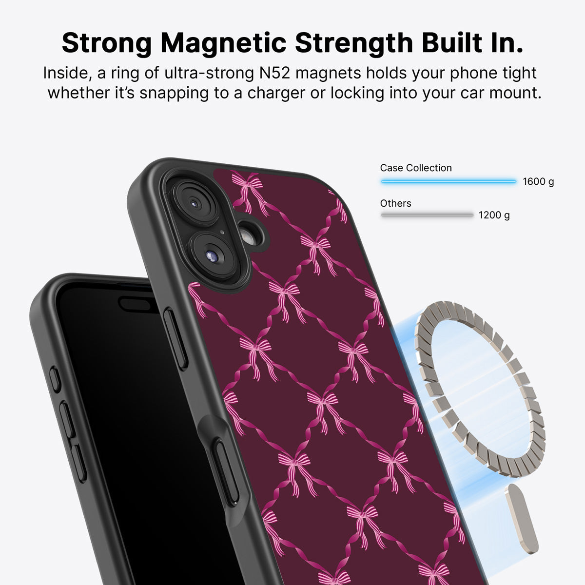 iPhone 16 Plus MagSafe case – Bordeaux Bow design