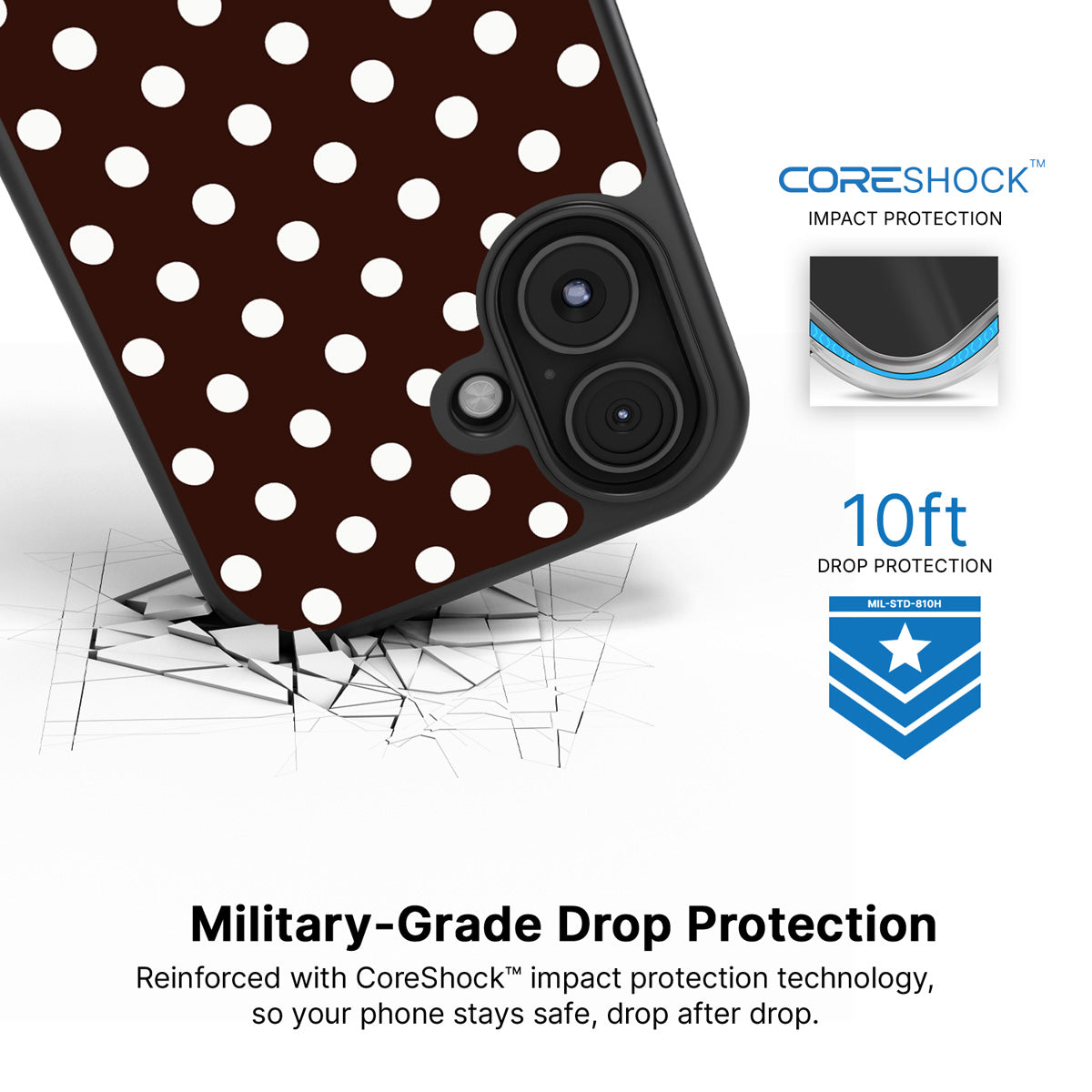 Cocoa Confetti iPhone 16 Plus case with drop protection