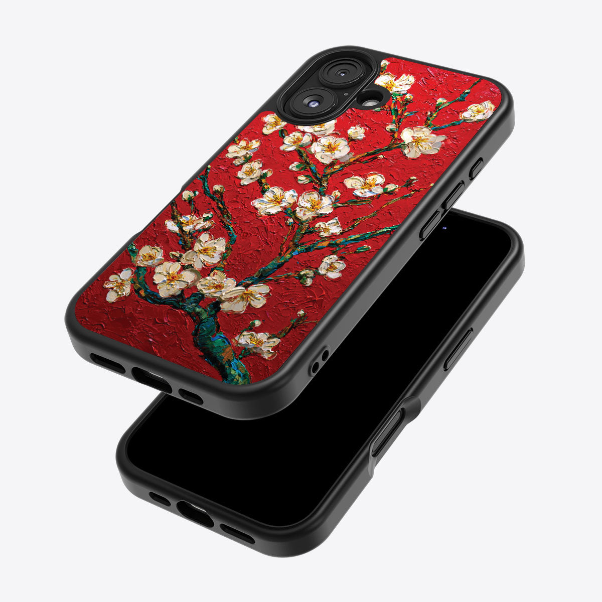 Crimson Blossom iPhone 16 Plus case – back and side view