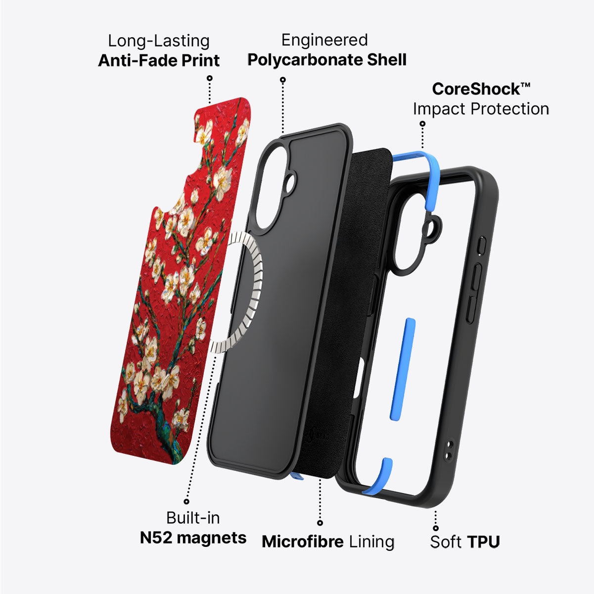 iPhone 16 Plus case construction – Crimson Blossom phone case