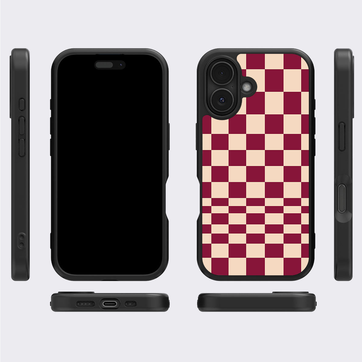 Rouge Board iPhone 16 Plus case cover – multi-angle view