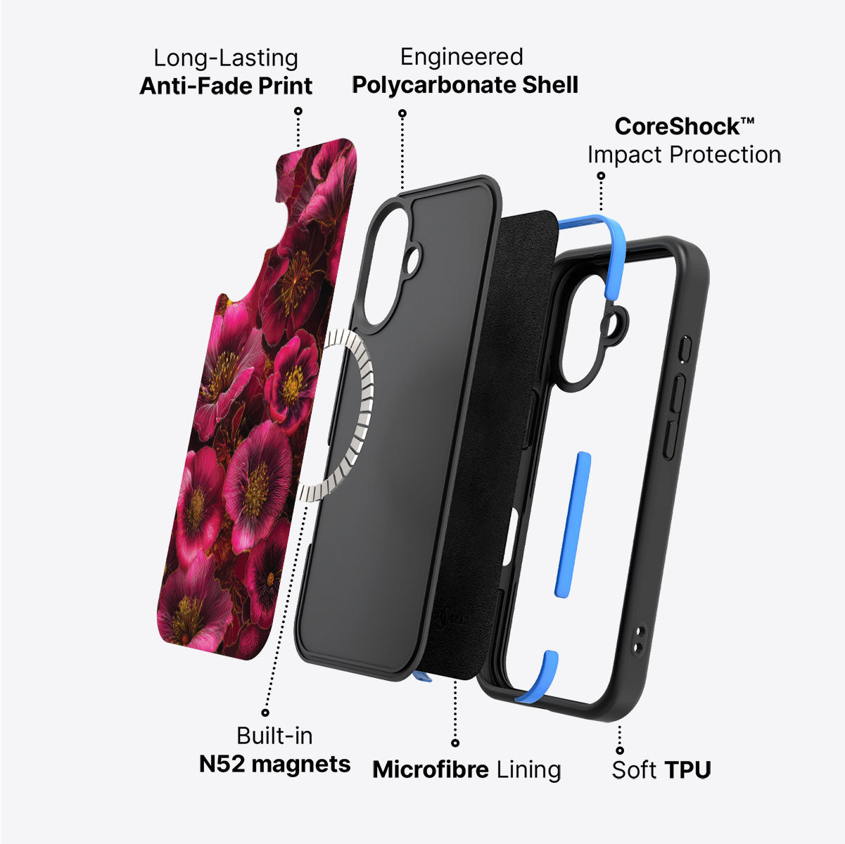 Pink Floral Designer iPhone 16 Plus Case – Ruby Flora | MagSafe