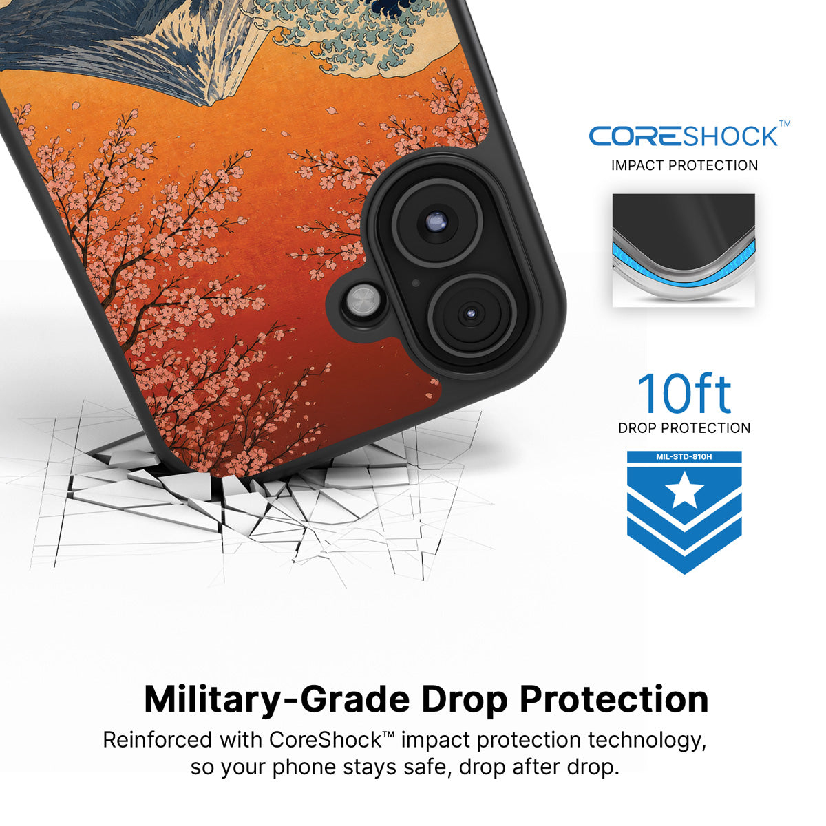 Sakura Coast iPhone 16 Plus case with drop protection