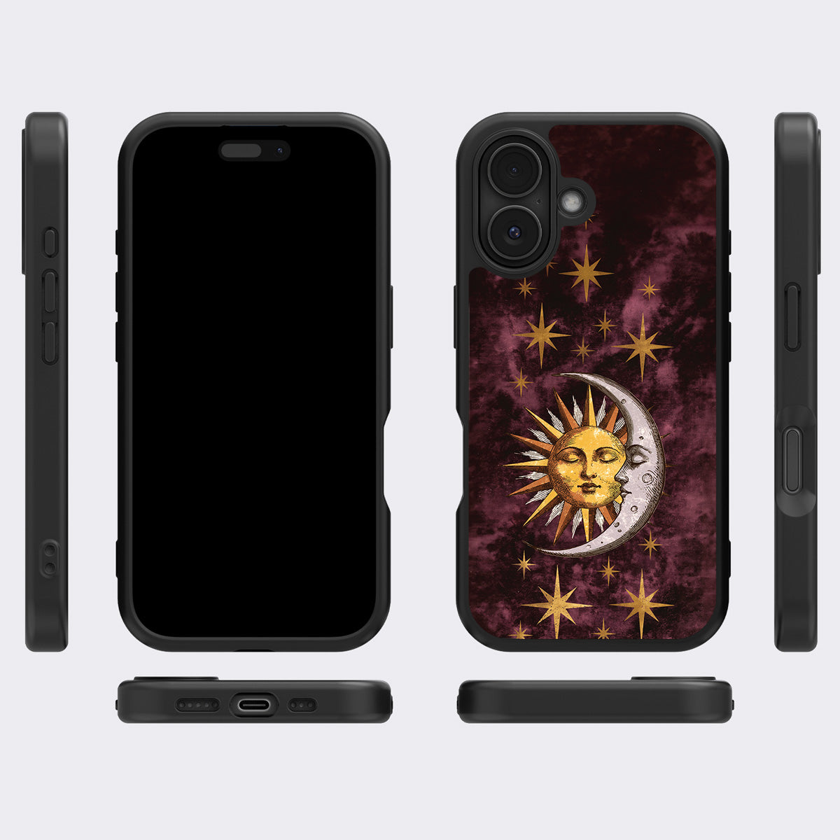 Sun and Moon iPhone 16 Plus case cover – multi-angle view