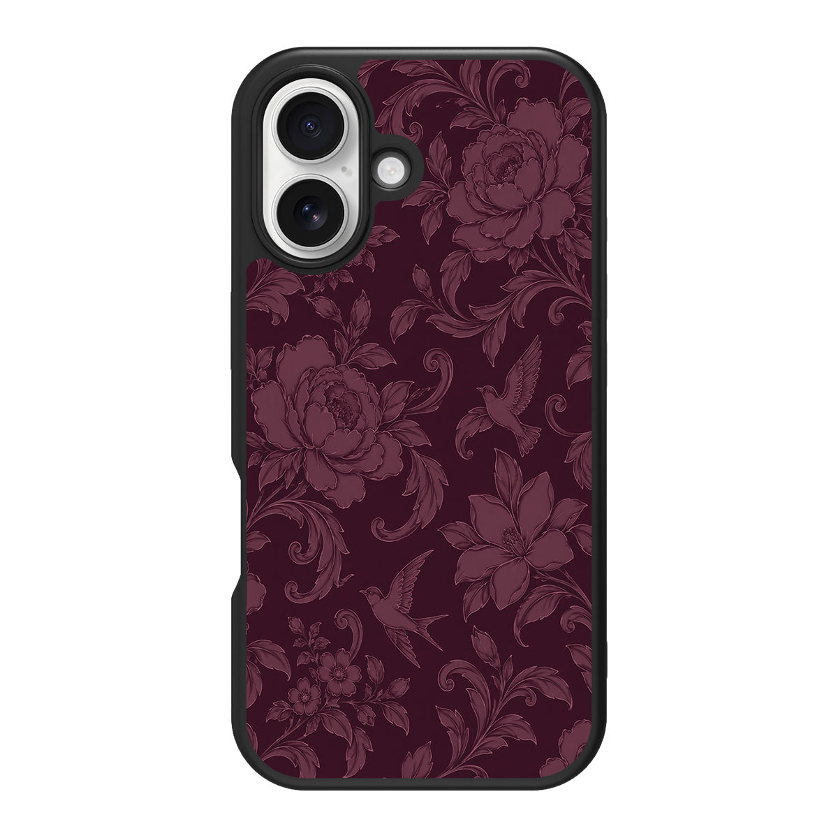 Swallow Damask design back view – iPhone 16 Plus case