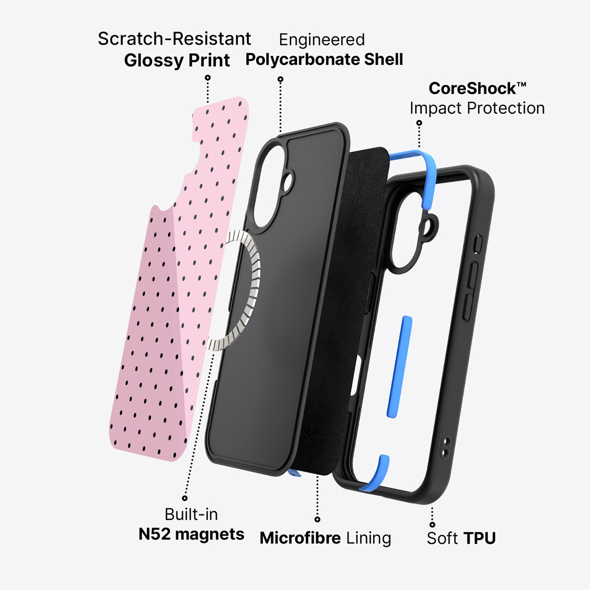 Pink Polka Dot iPhone 16 Plus Case – Veloria | MagSafe