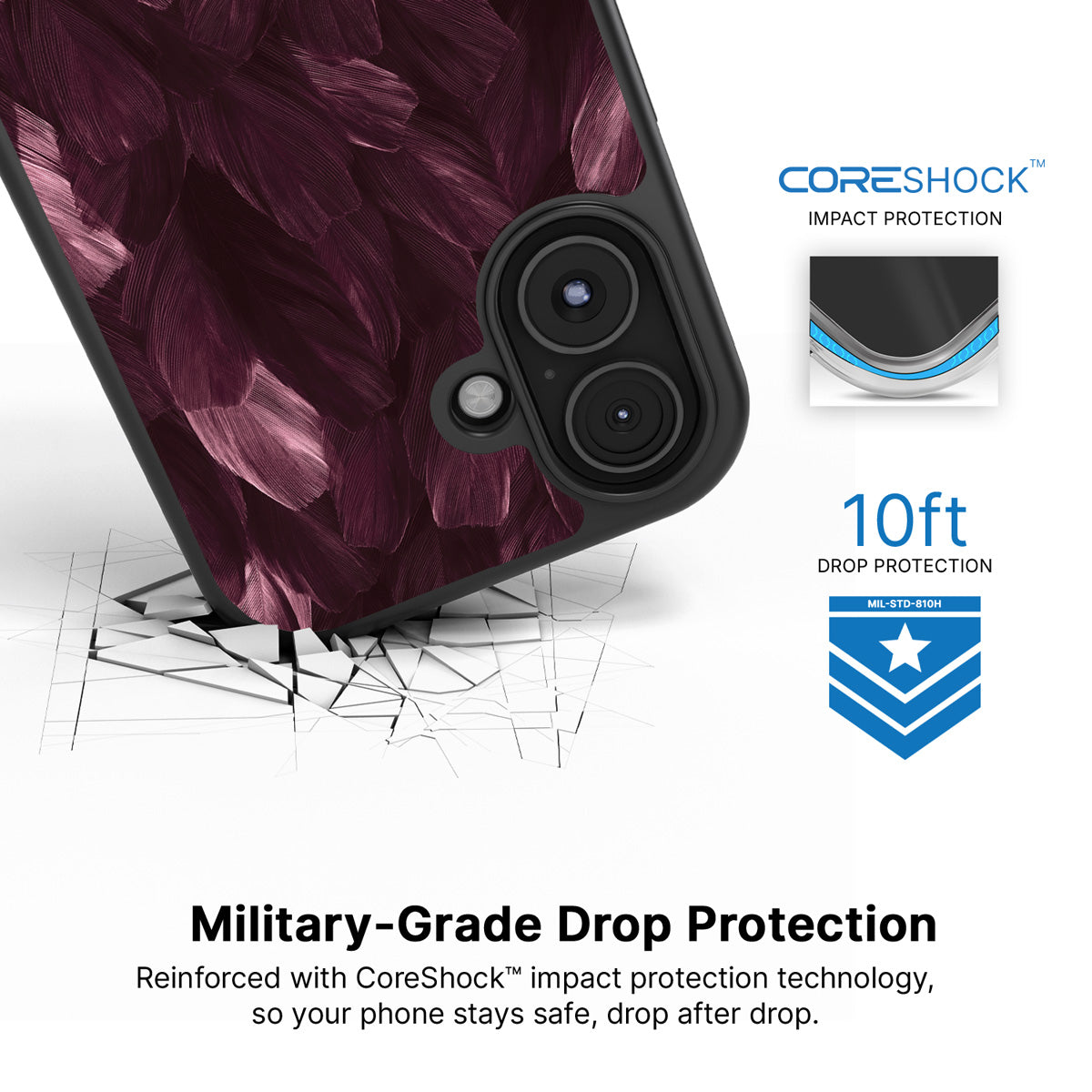 Wine Plumage iPhone 16 Plus case with drop protection