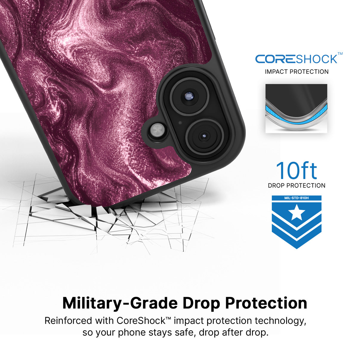 Wine Shimmer iPhone 16 Plus case with drop protection