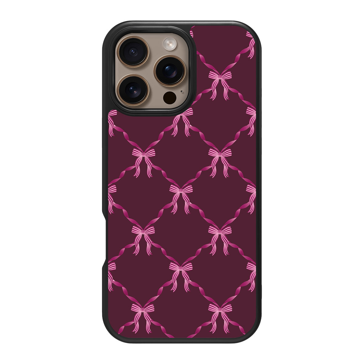 Bordeaux Bow design back view – iPhone 16 Pro case