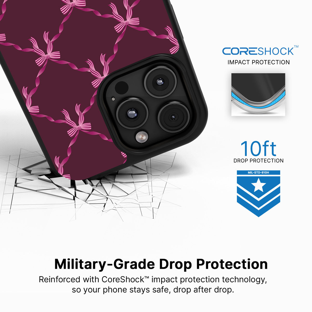 Bordeaux Bow iPhone 16 Pro case with drop protection
