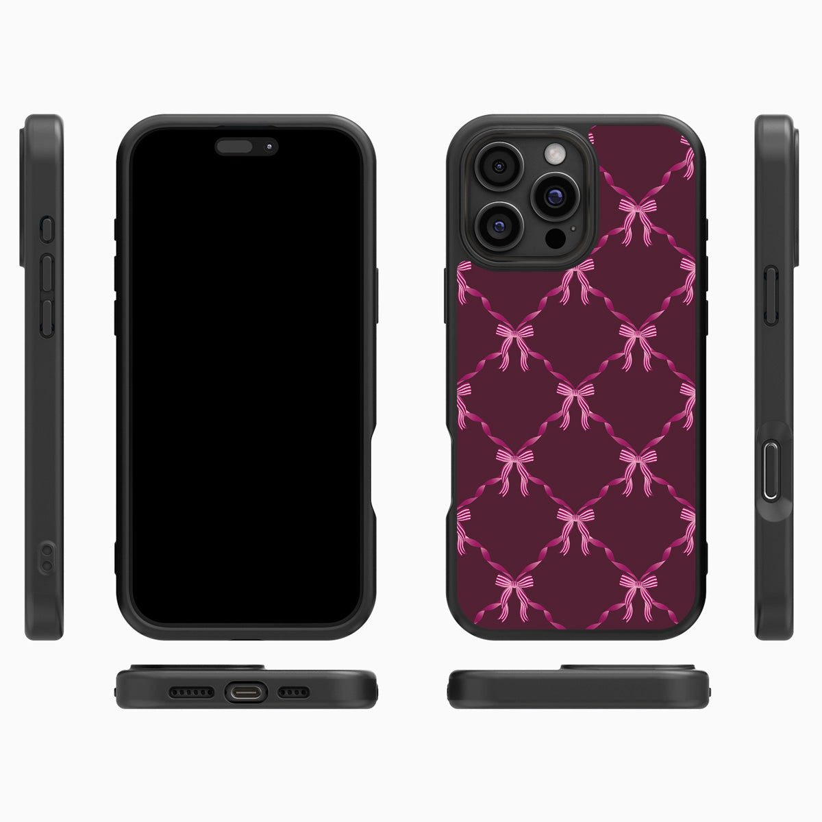 Bordeaux Bow iPhone 16 Pro case cover – multi-angle view