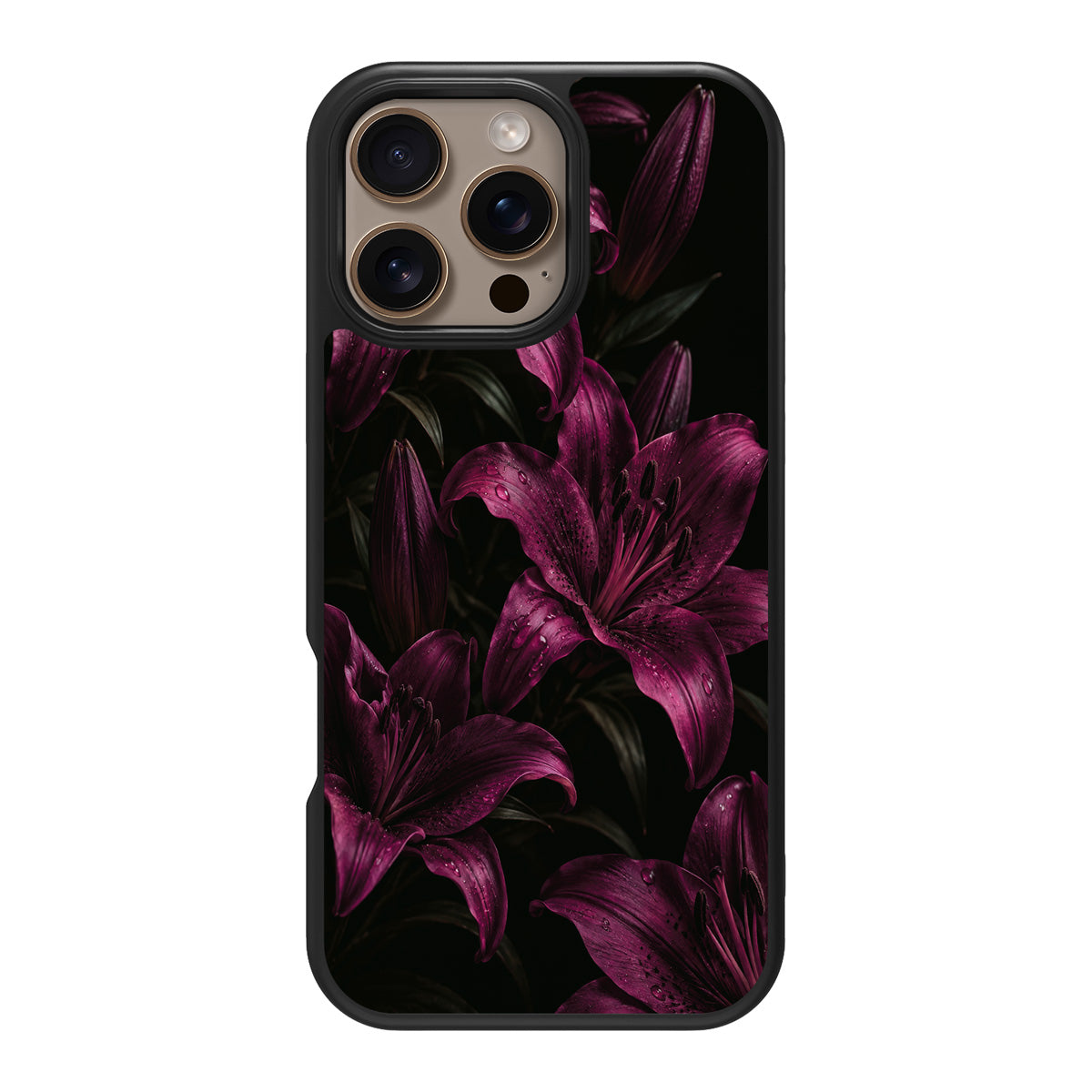 Burgundy Lily design back view – iPhone 16 Pro case