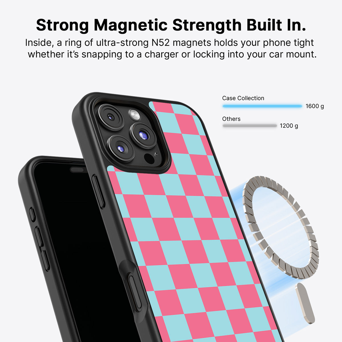 Blue Checkered Designer iPhone 16 Pro Case – Candy Floss | MagSafe