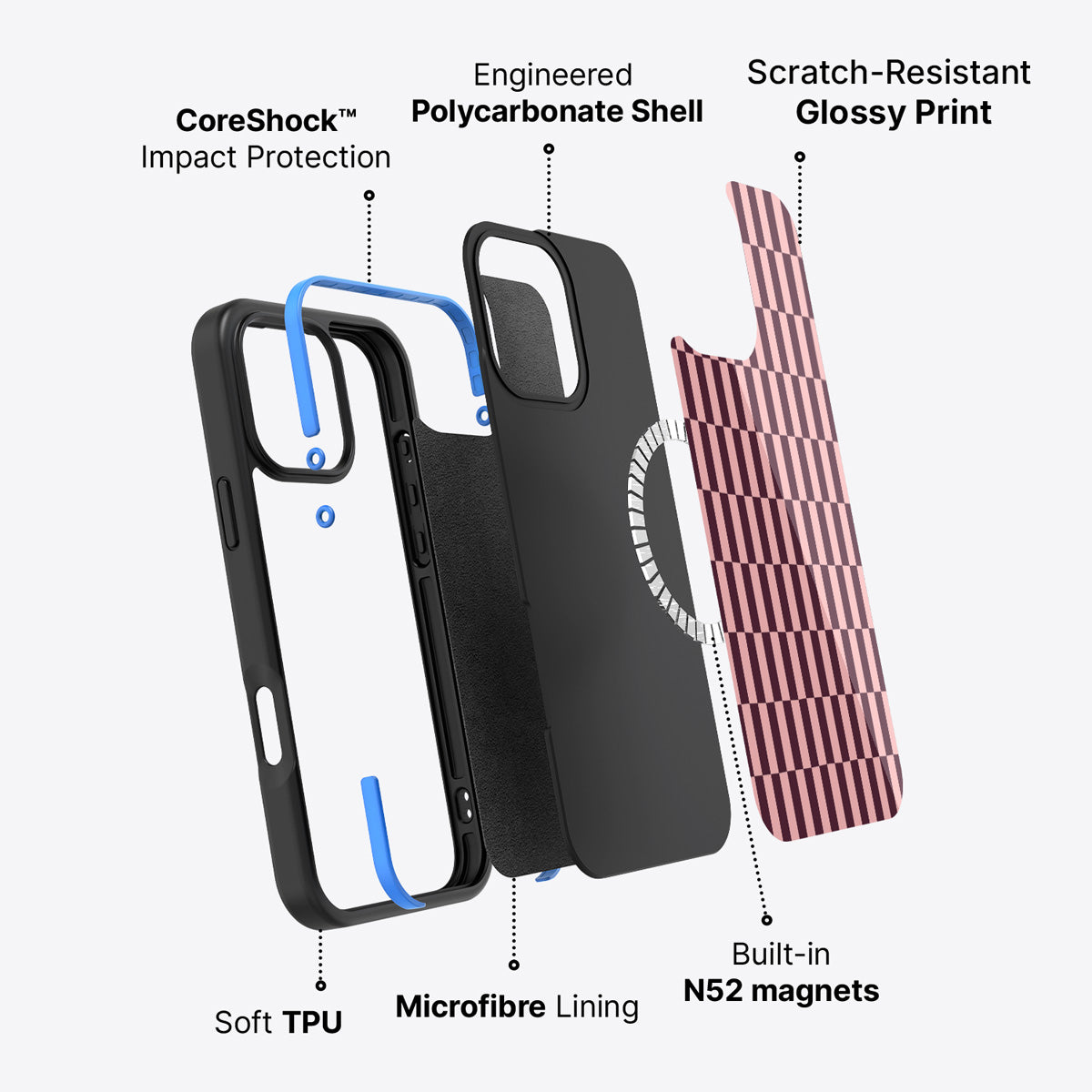 iPhone 16 Pro case construction – Claret Stack phone case