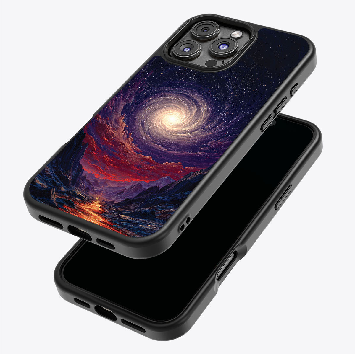 Cosmic Vortex iPhone 16 Pro case – back and side view