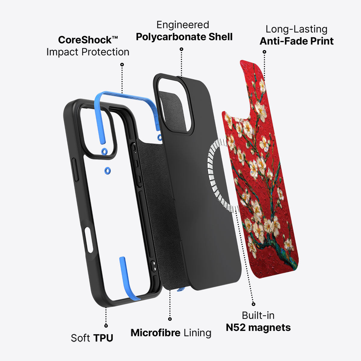iPhone 16 Pro case construction – Crimson Blossom phone case