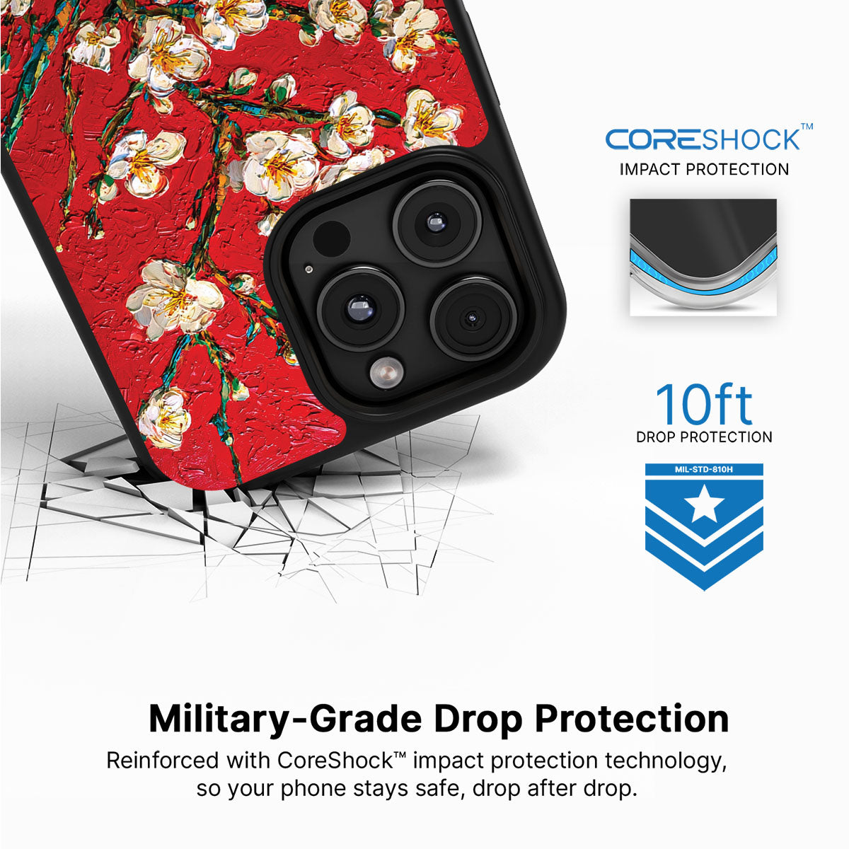 Crimson Blossom iPhone 16 Pro case with drop protection