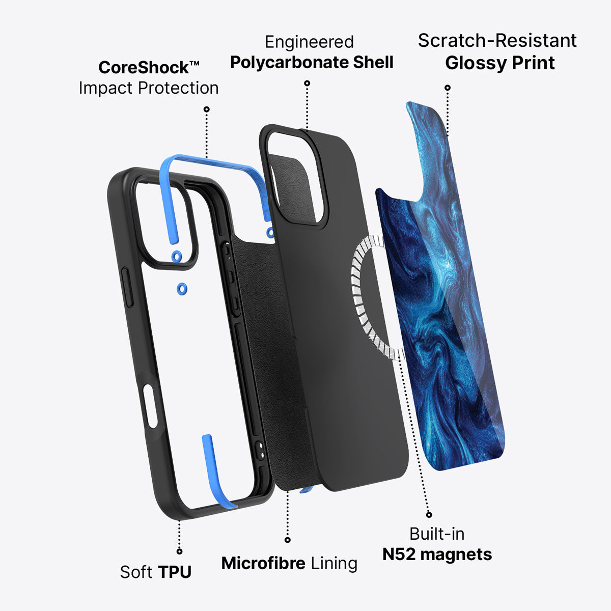 Blue Marble Designer iPhone 16 Pro Case – Indigo Impasto | MagSafe