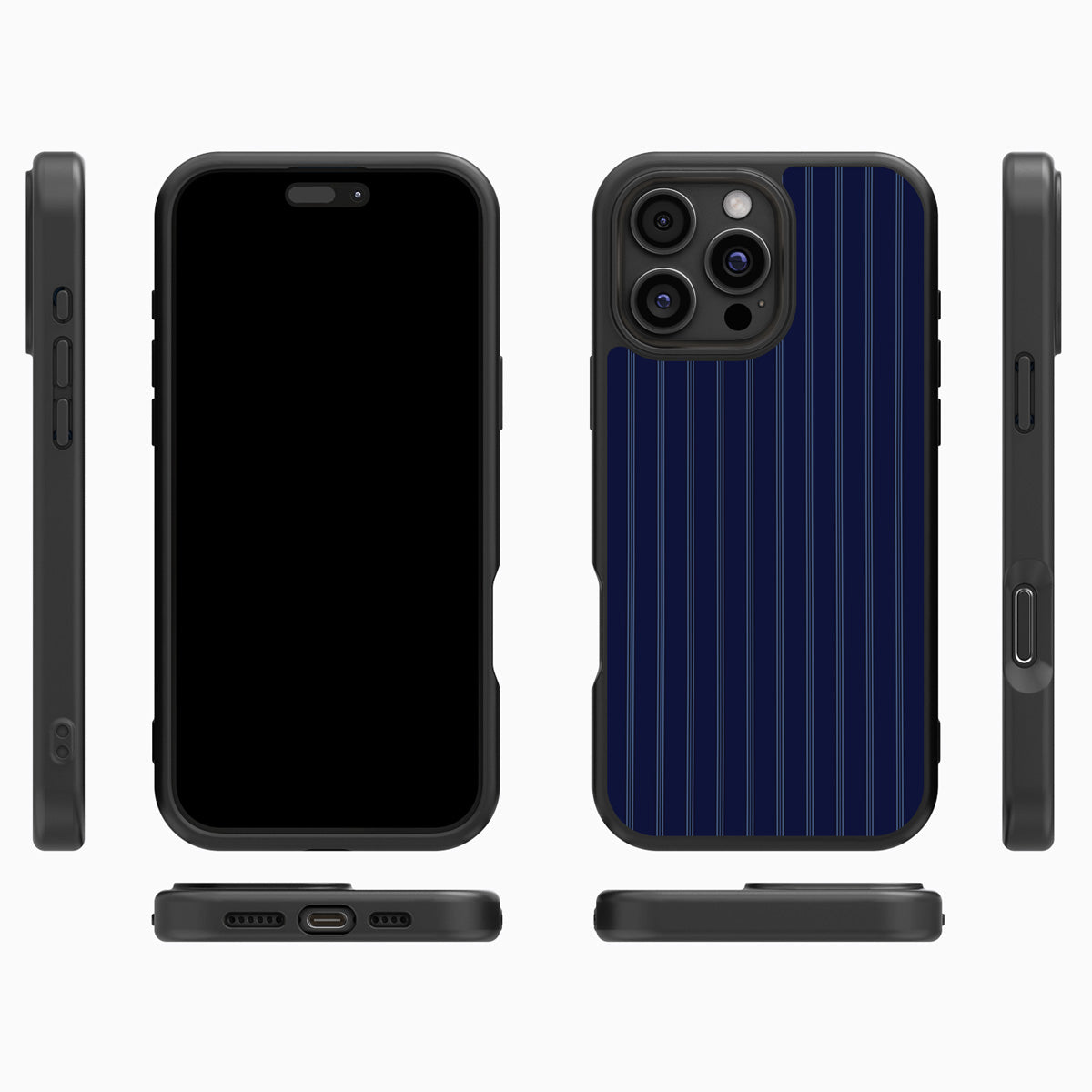 Ink Pinstripe iPhone 16 Pro case cover – multi-angle view