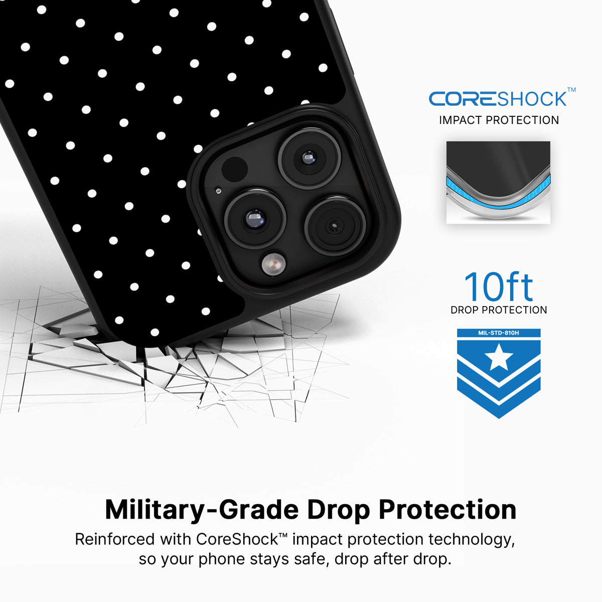 Midnight Confetti iPhone 16 Pro case with drop protection