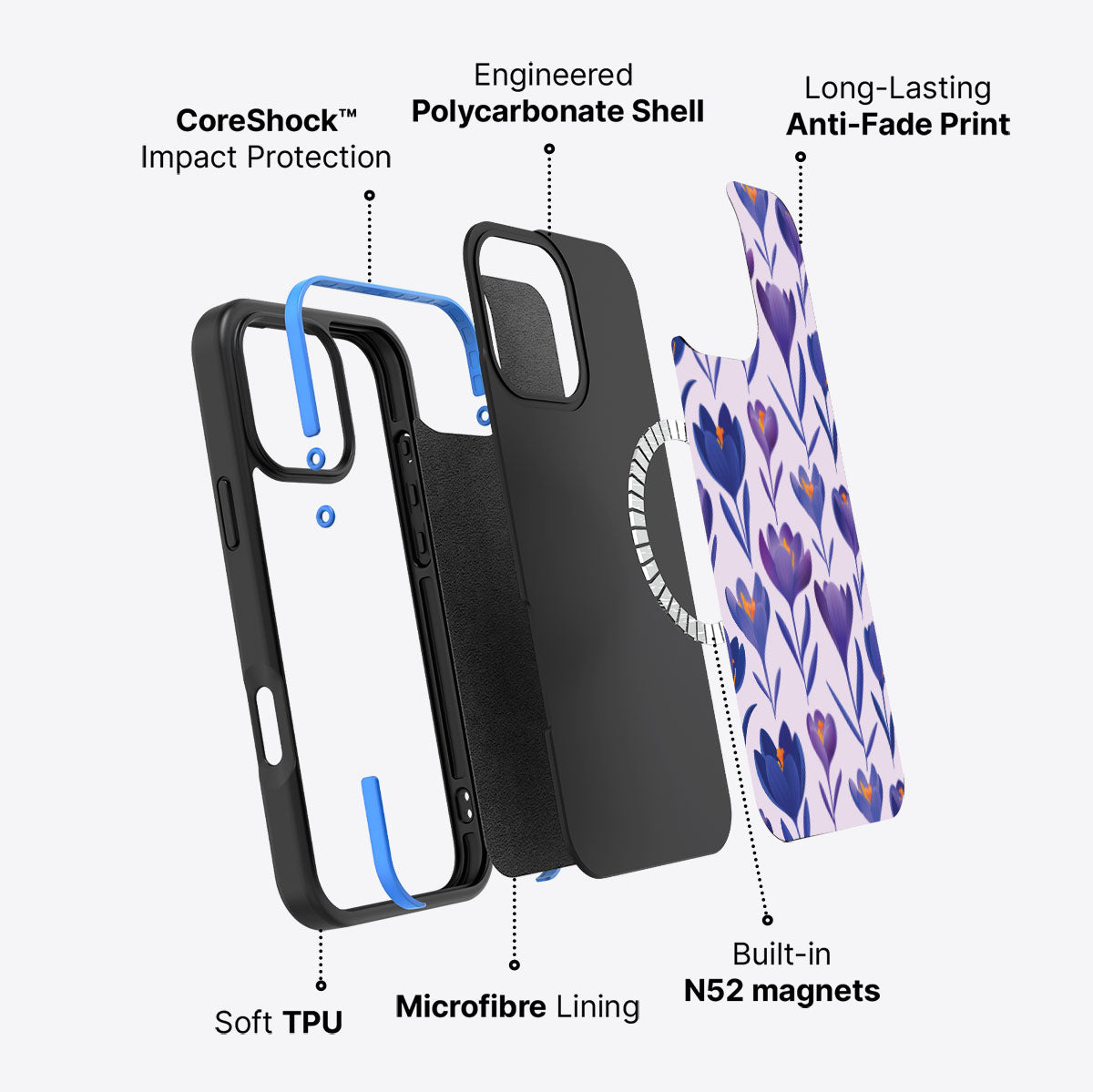 Midnight Crocus - iPhone 16 Pro Case #case type_core (magsafe)