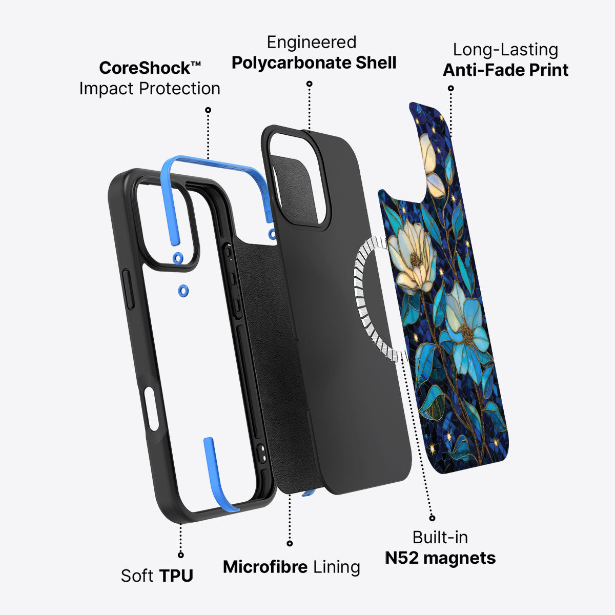 Floral Designer iPhone 16 Pro Case – Midnight Magnolia | MagSafe — view 3