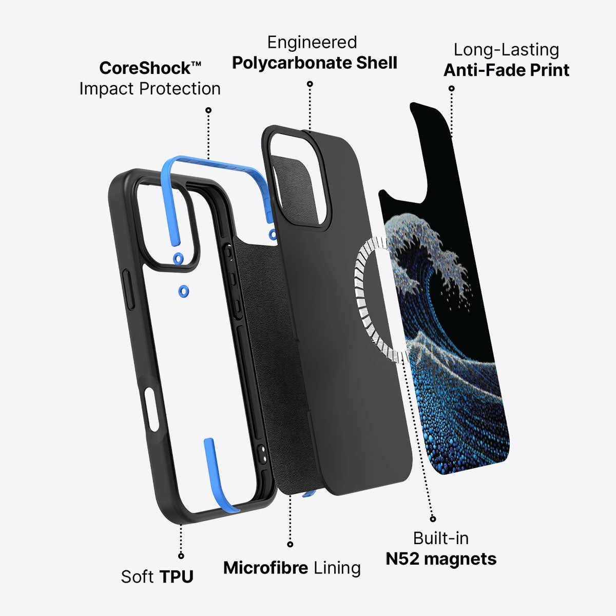 Japanese Designer iPhone 16 Pro Case – Midnight Tide | MagSafe