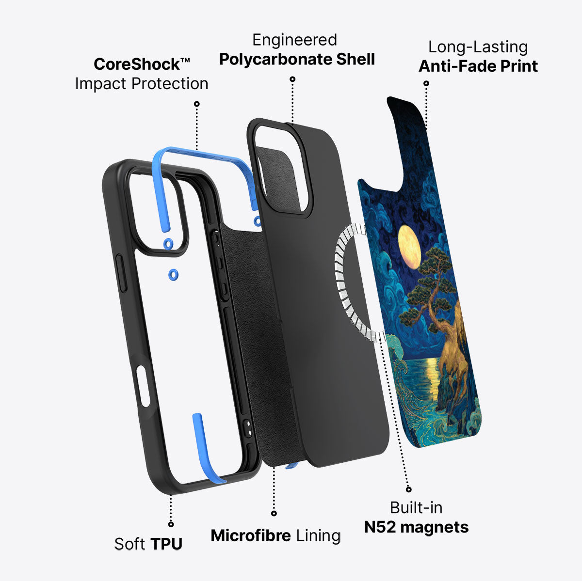 iPhone 16 Pro case construction – Moonlit Tide phone case